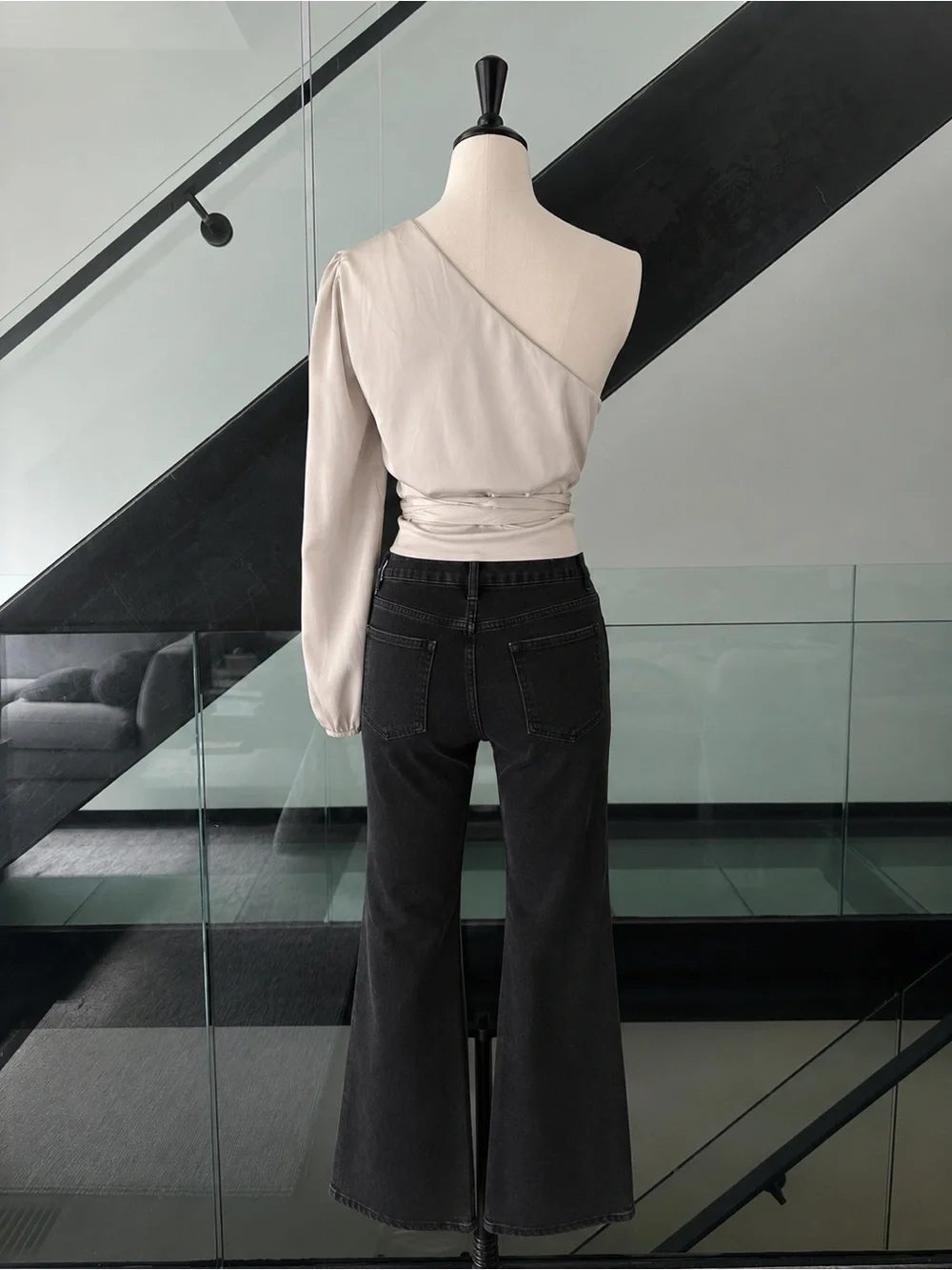 Superdown Asymmetrical Cream Satin Top